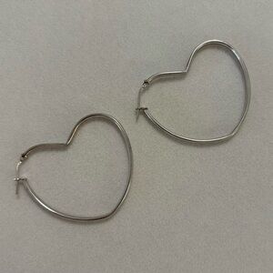 Dyadema Italy 925 Sterling Silver Heart Shaped Large Hoop Earrings Y2K Style